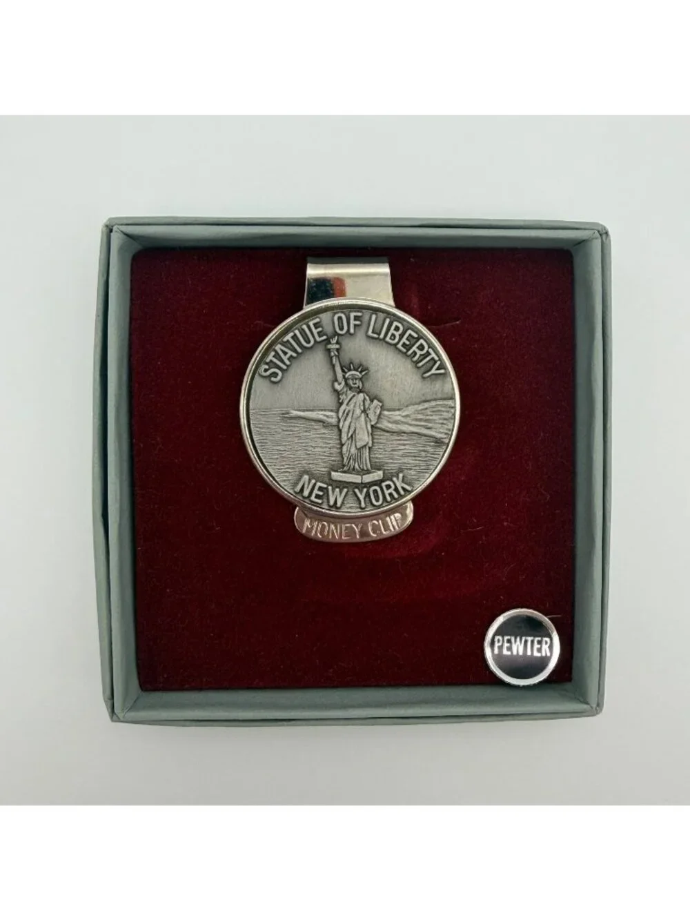Vintage Statue Of Liberty New York Pewter Money Clip Boxed Travel Souvenir Gift